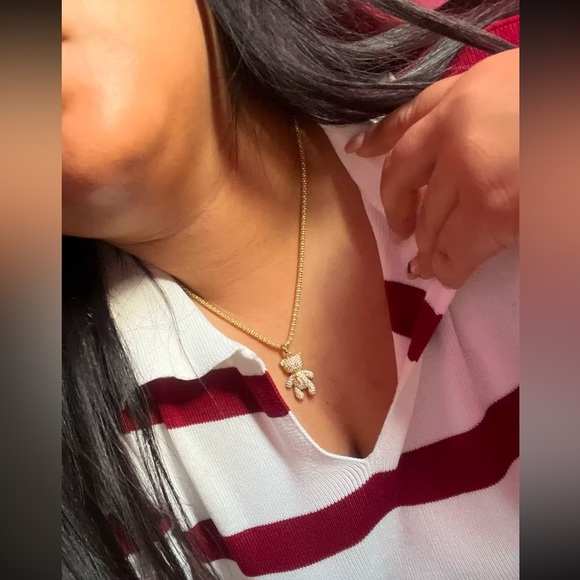 Teddy Bear Silver Crystal Chain Necklace - Picture 4 of 7